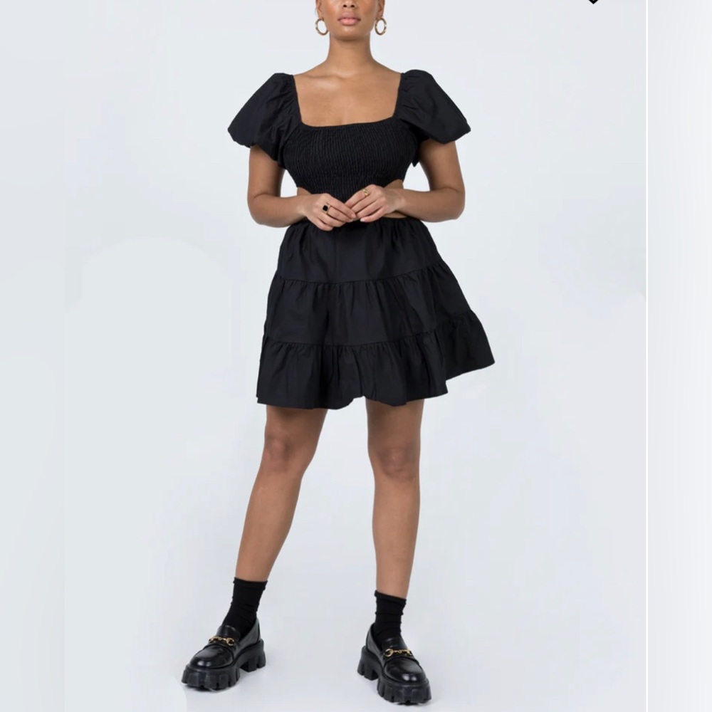 Mini Open Back Black Dress, Size M